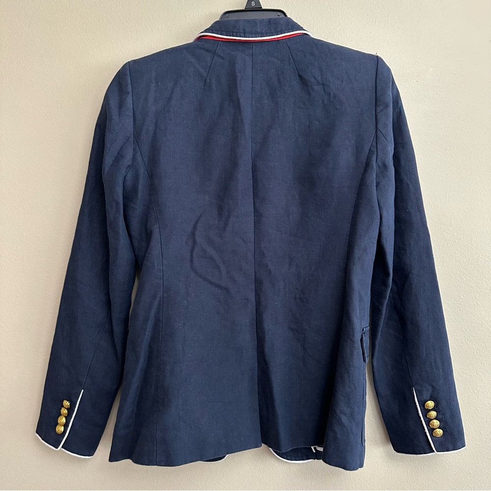 J. Crew Linen Rhodes Blazer in Navy with White Piping and Nautical Buttons - Picture 10 of 16